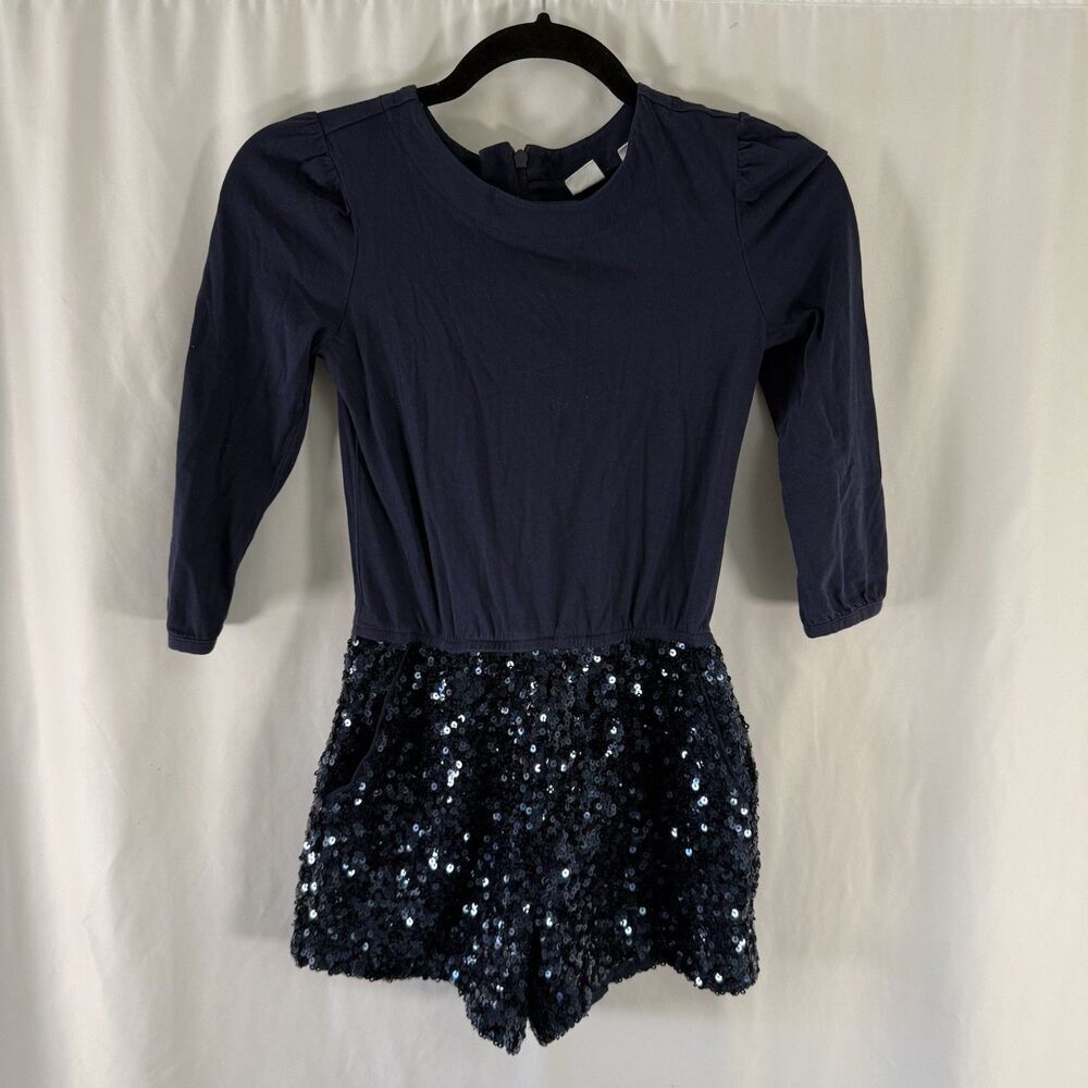 Gap Kids Romper Girls Medium Blue Sequin Long Sleeve Round Neck Zip Back